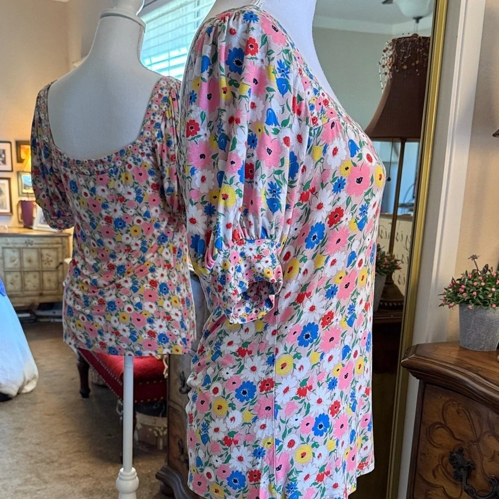 Boden Multicolor Floral Square Neck Blouse-Size 6